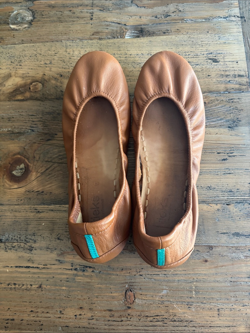 Tieks camel Leather Ballet Flats with Teal Tab